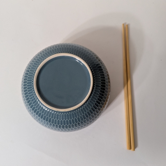 Stoneware Ceramic Textured Noodle Bowl with Chopsticks Teal Blue - Picture 5 of 5